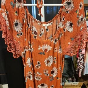 Maurices Orange Floral Top with Crochet Detail